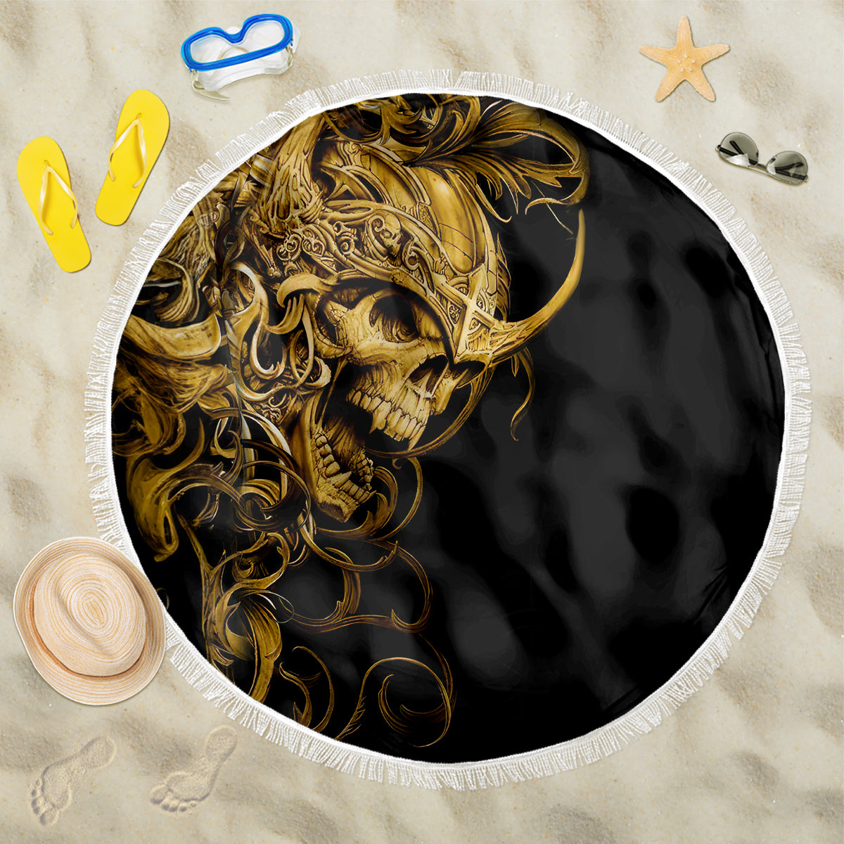Skull Beach Blanket Golden Warrior Royal - Wonder Print Shop