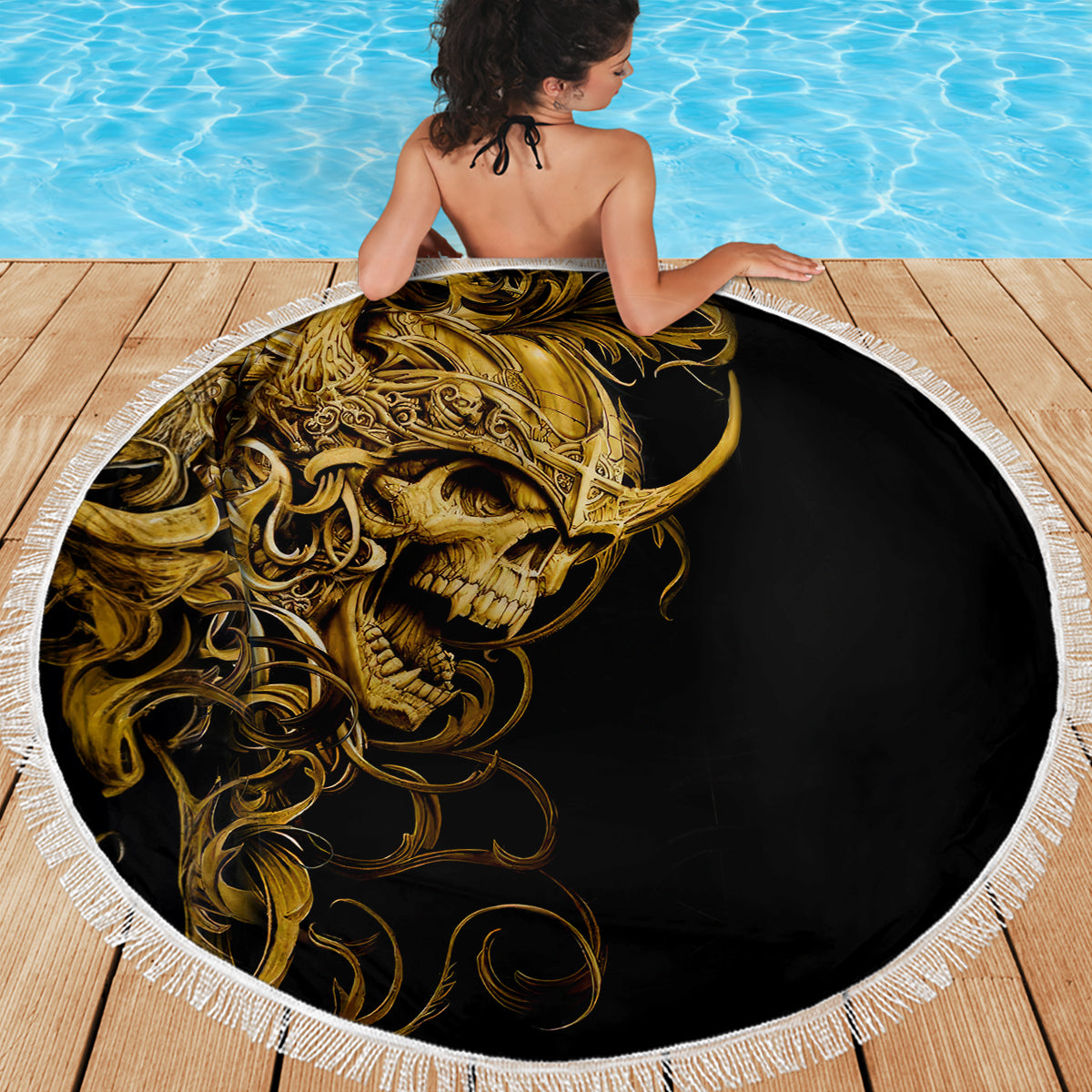Skull Beach Blanket Golden Warrior Royal - Wonder Print Shop