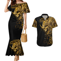 Skull Couples Matching Mermaid Dress And Hawaiian Shirt Golden Warrior Royal - Wonder Print Shop