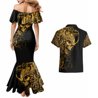 Skull Couples Matching Mermaid Dress And Hawaiian Shirt Golden Warrior Royal - Wonder Print Shop