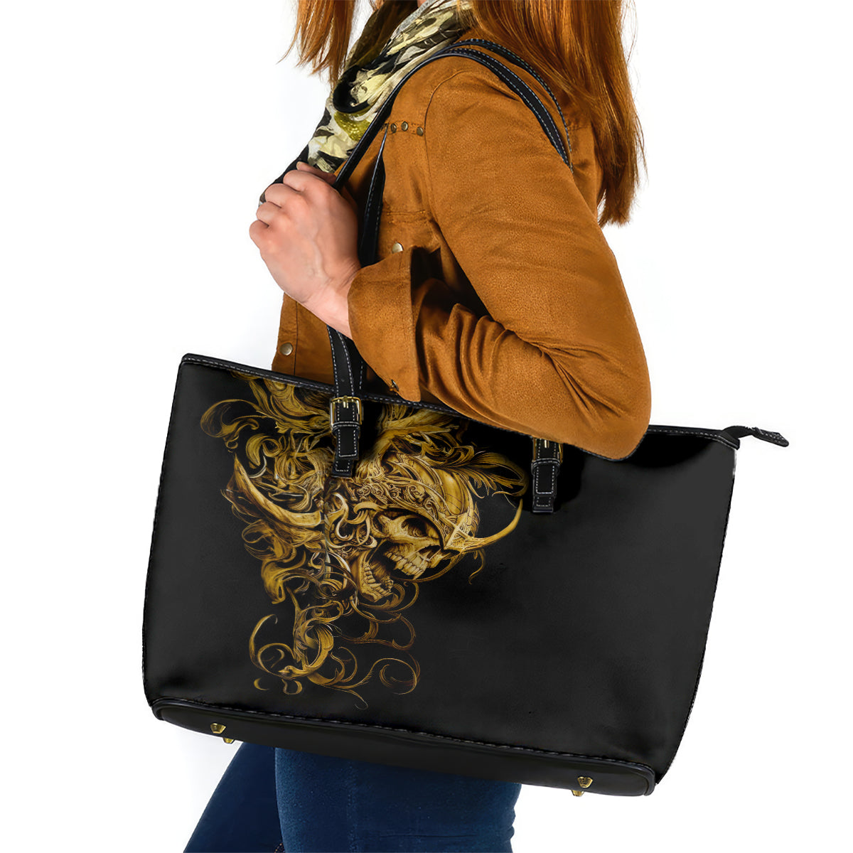 Skull Leather Tote Bag Golden Warrior Royal - Wonder Print Shop