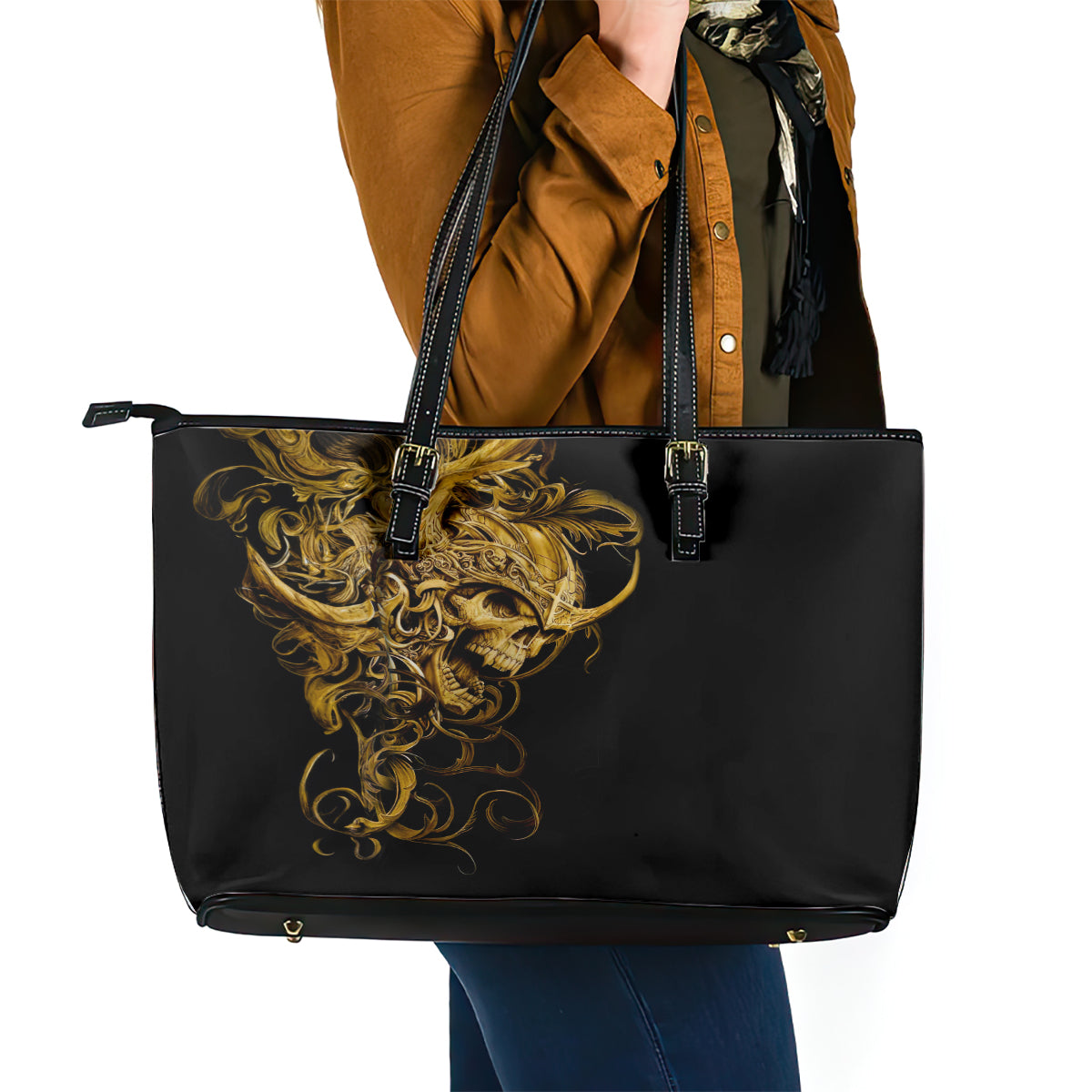 Skull Leather Tote Bag Golden Warrior Royal - Wonder Print Shop