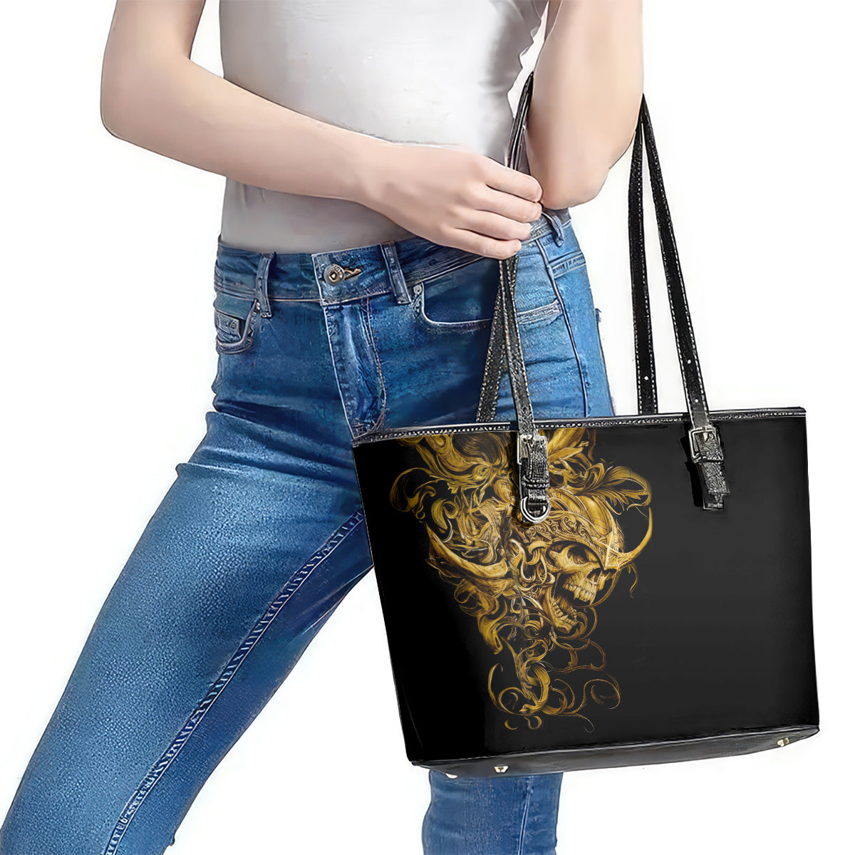 Skull Leather Tote Bag Golden Warrior Royal - Wonder Print Shop