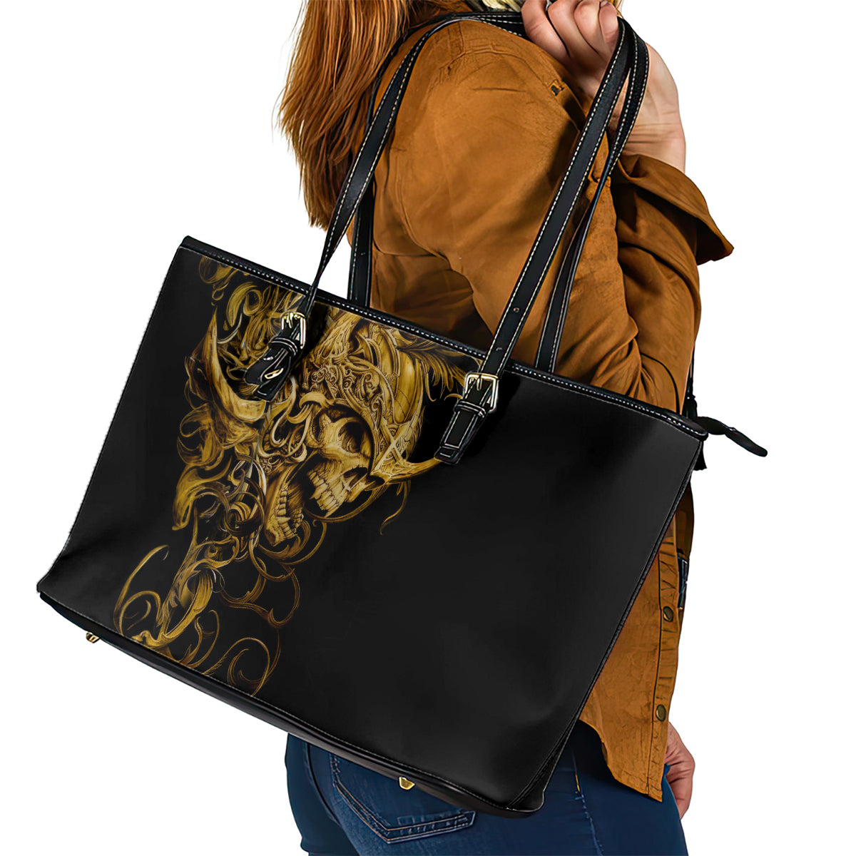 Skull Leather Tote Bag Golden Warrior Royal - Wonder Print Shop
