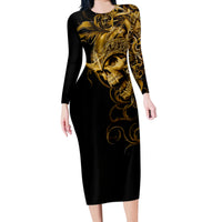 Skull Long Sleeve Bodycon Dress Golden Warrior Royal - Wonder Print Shop