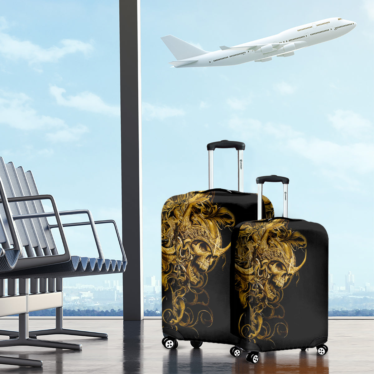 Skull Luggage Cover Golden Warrior Royal - Wonder Print Shop