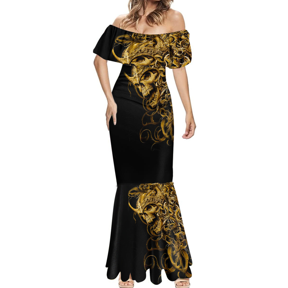 Skull Mermaid Dress Golden Warrior Royal - Wonder Print Shop