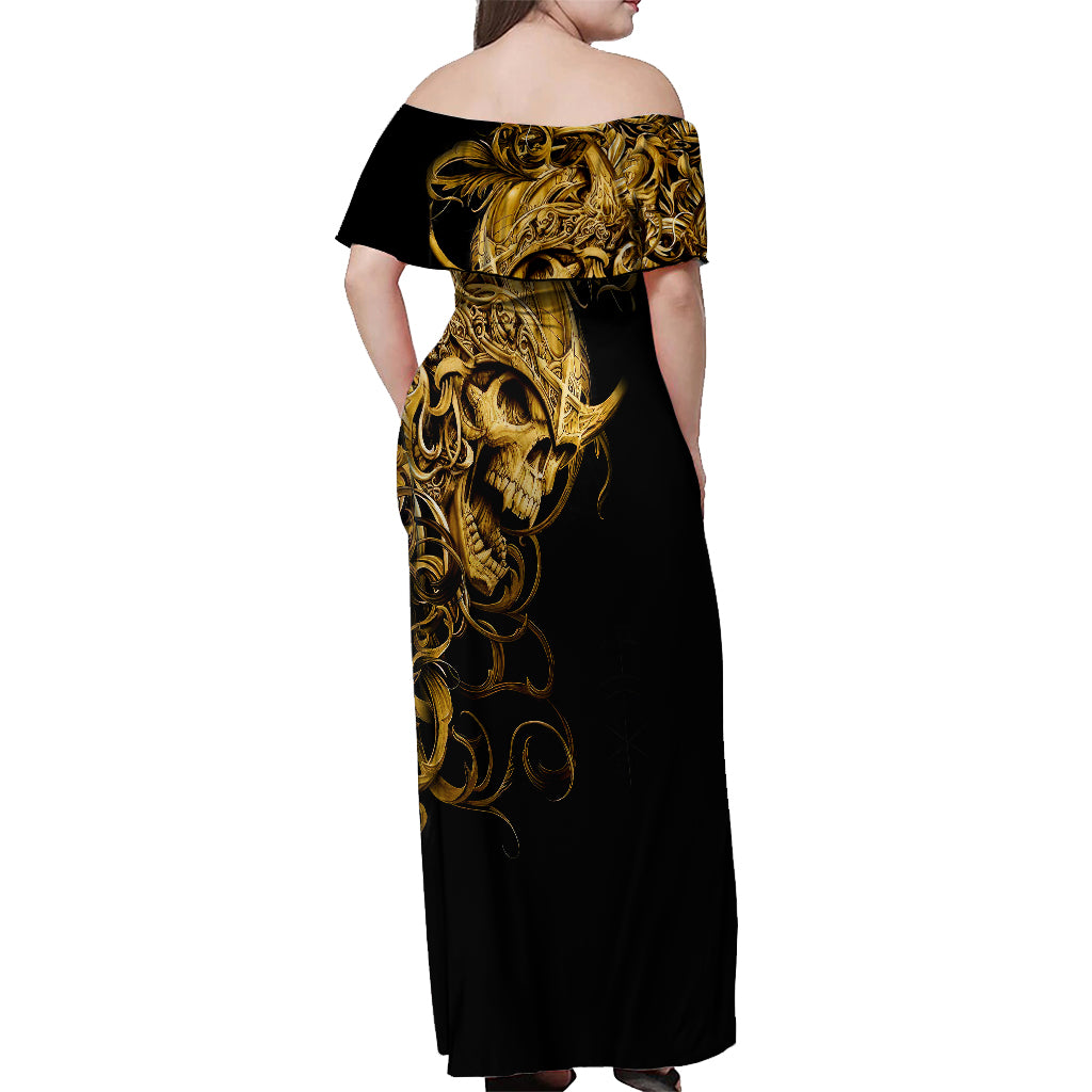 Skull Off Shoulder Maxi Dress Golden Warrior Royal - Wonder Print Shop