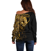 Skull Off Shoulder Sweater Golden Warrior Royal - Wonder Print Shop