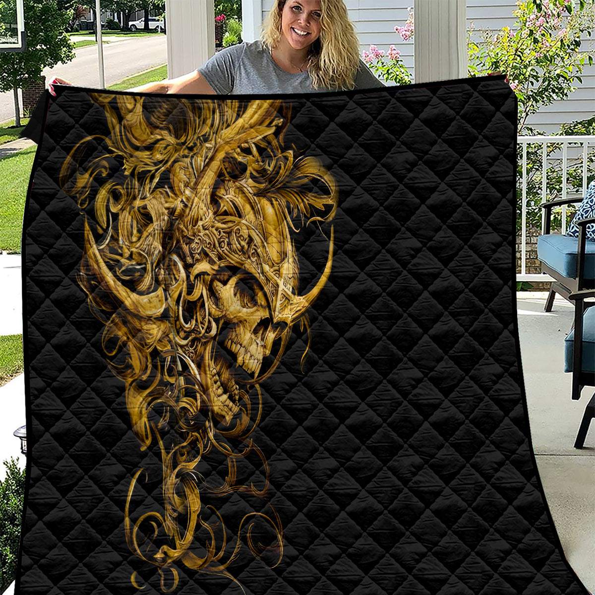 Skull Quilt Golden Warrior Royal - Wonder Print Shop