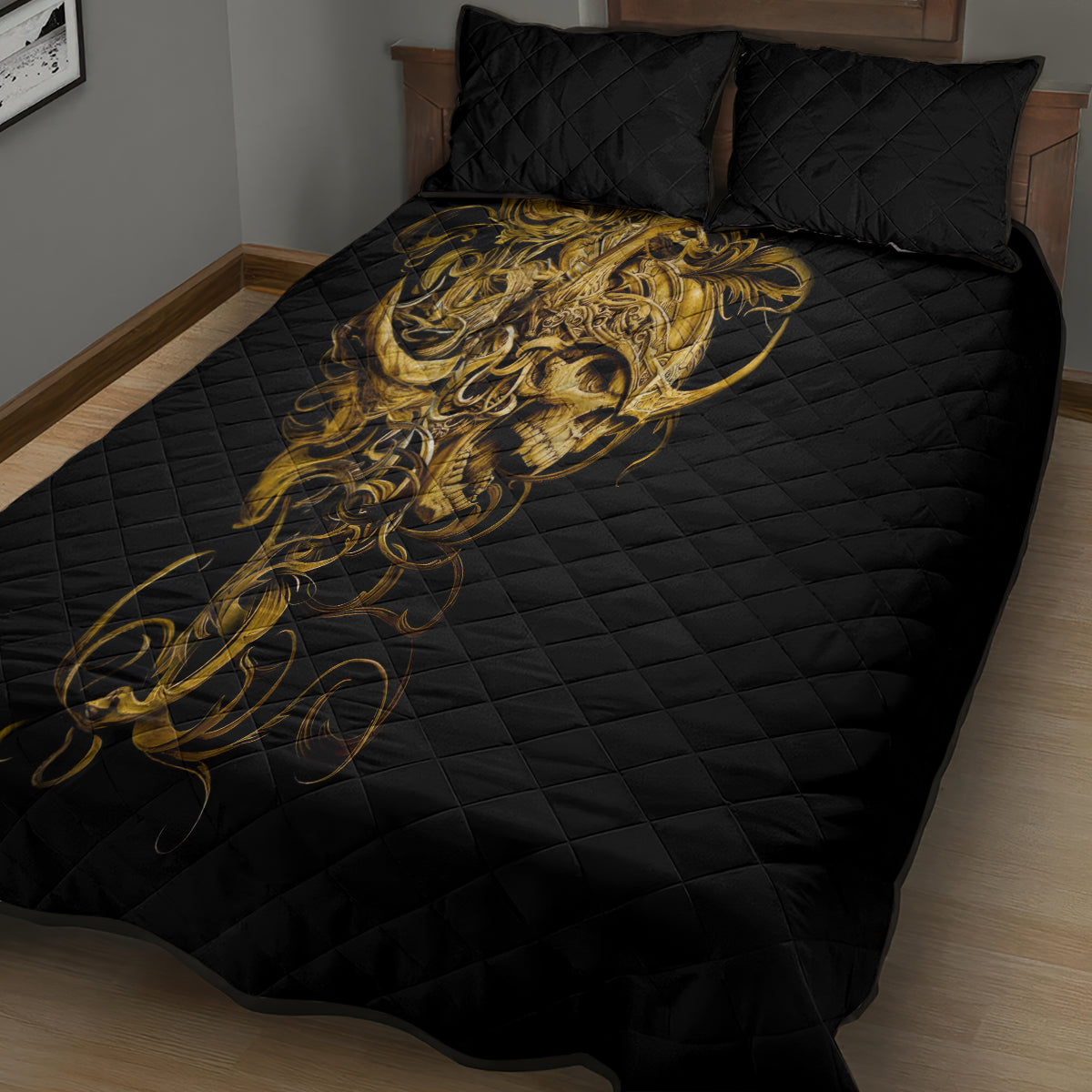 Skull Quilt Bed Set Golden Warrior Royal - Wonder Print Shop