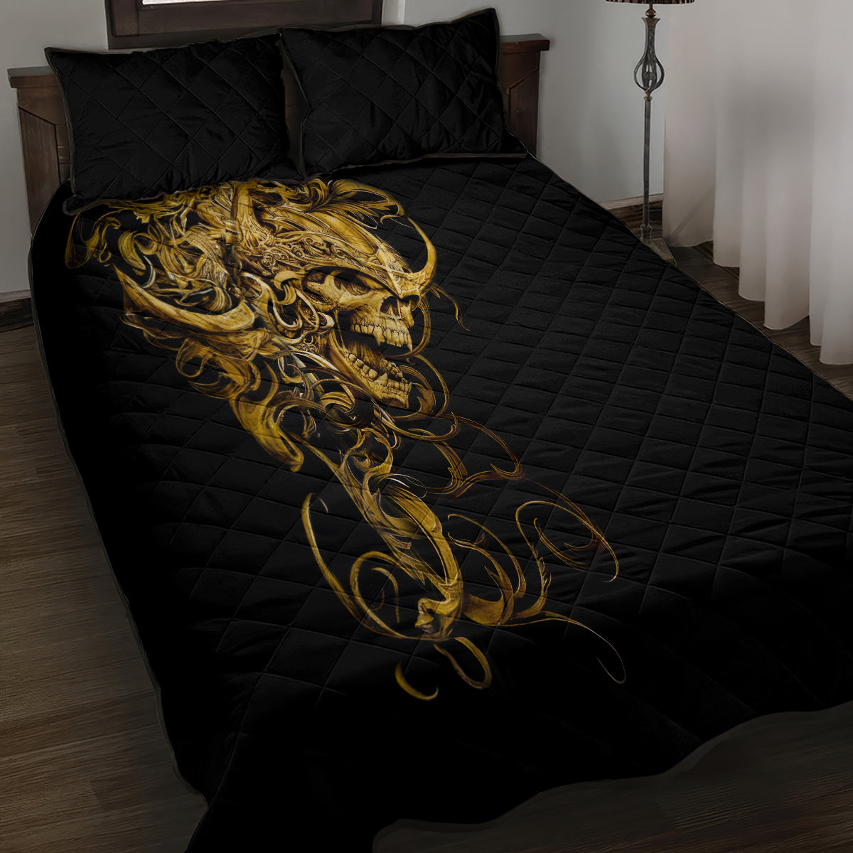 Skull Quilt Bed Set Golden Warrior Royal - Wonder Print Shop