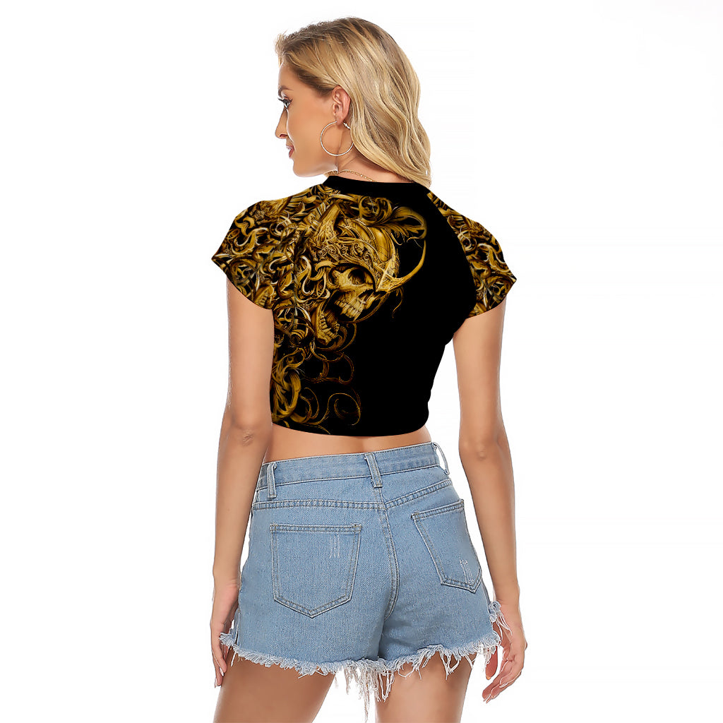 Skull Raglan Cropped T Shirt Golden Warrior Royal - Wonder Print Shop