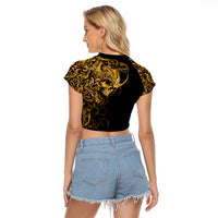 Skull Raglan Cropped T Shirt Golden Warrior Royal - Wonder Print Shop