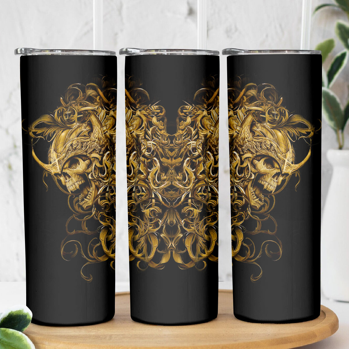 Skull Skinny Tumbler Golden Warrior Royal - Wonder Print Shop