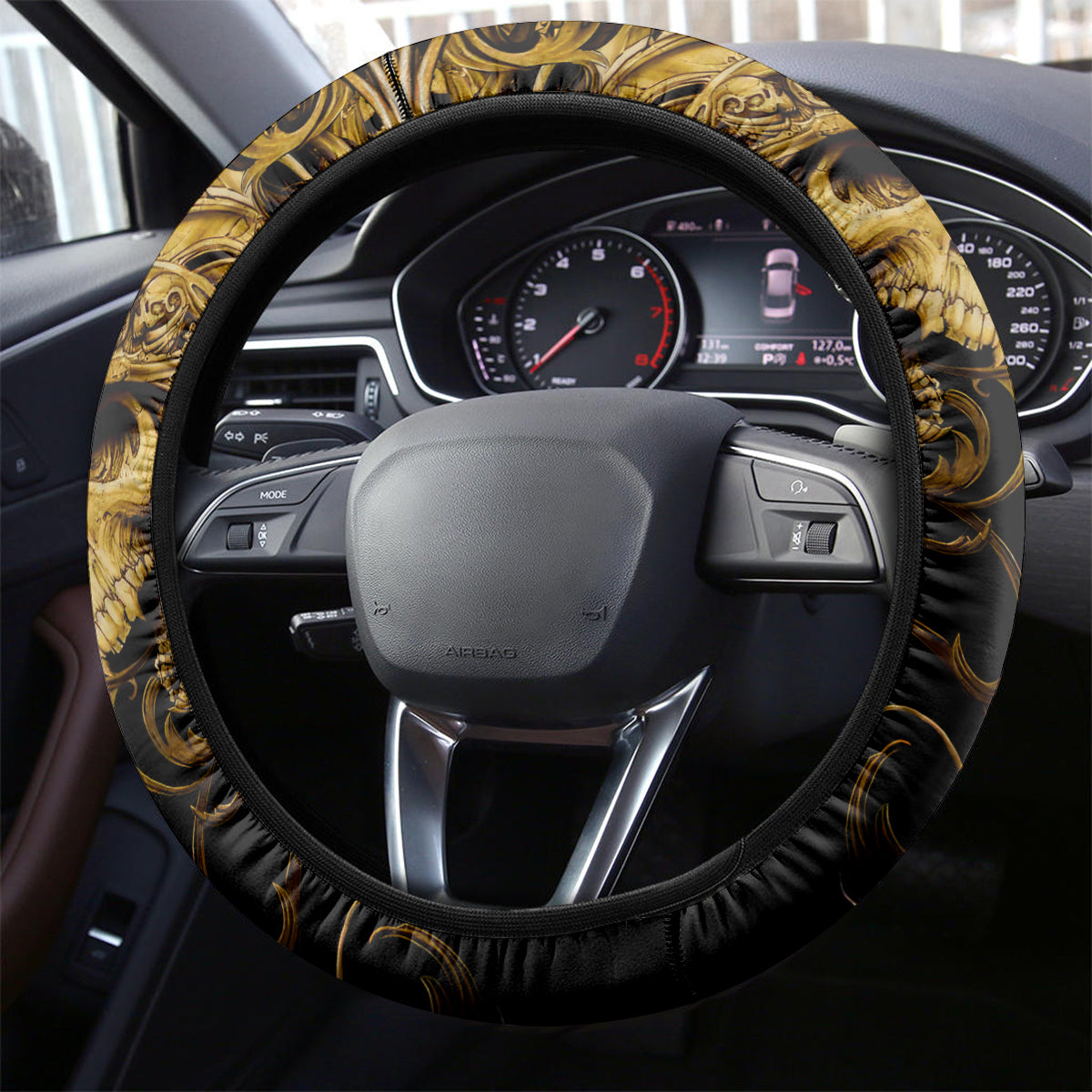 Skull Steering Wheel Cover Golden Warrior Royal - Wonder Print Shop
