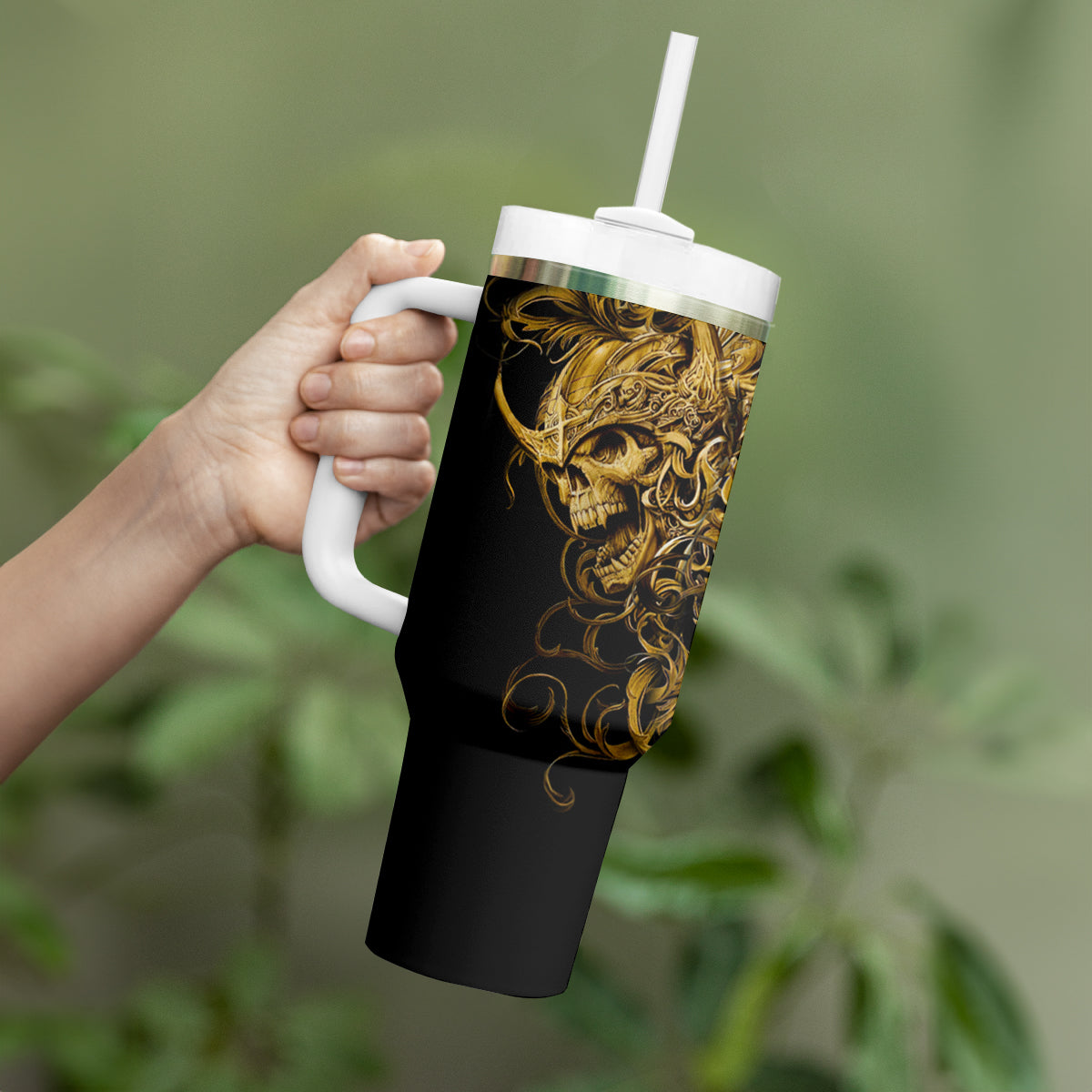Skull Tumbler With Handle Golden Warrior Royal - Wonder Print Shop
