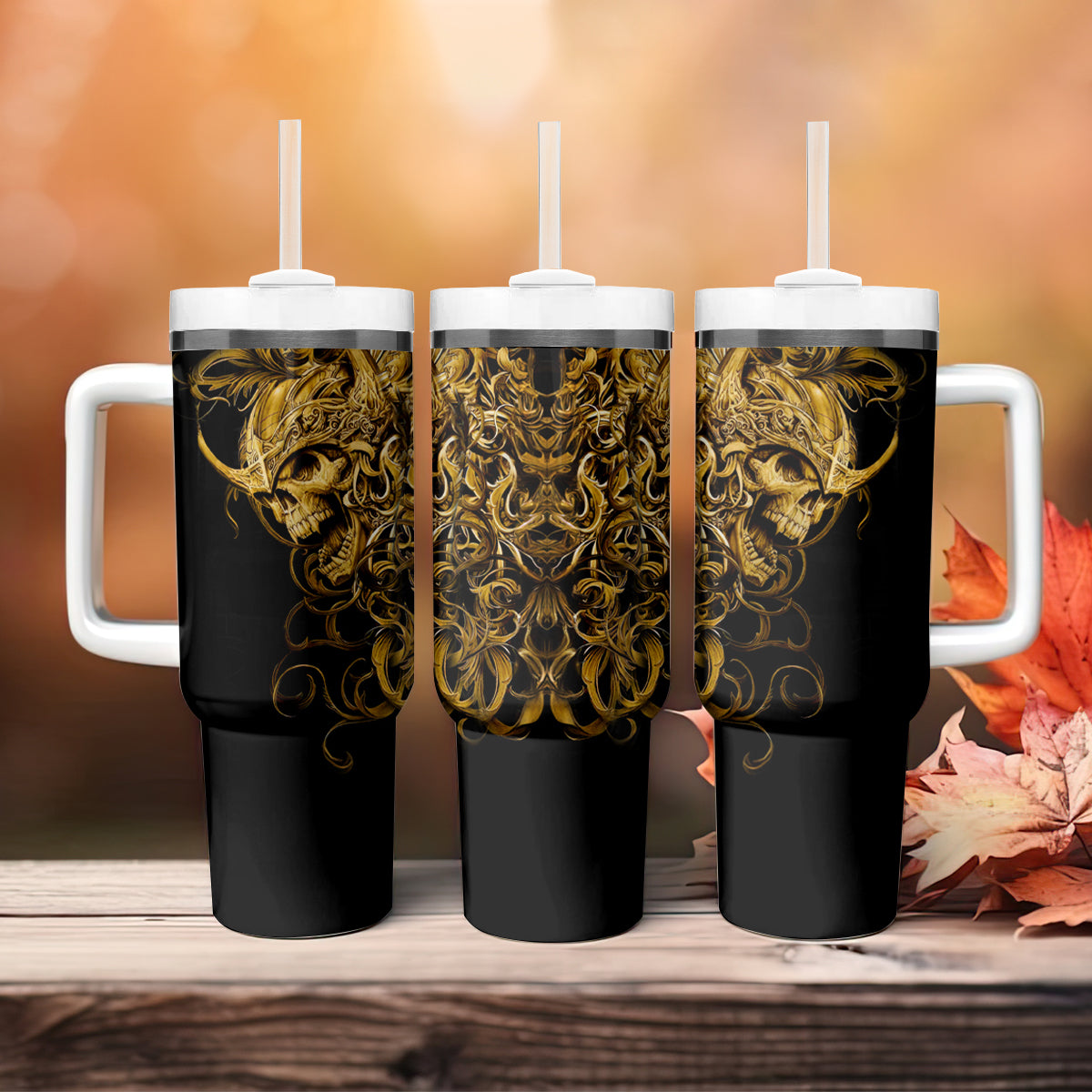 Skull Tumbler With Handle Golden Warrior Royal - Wonder Print Shop