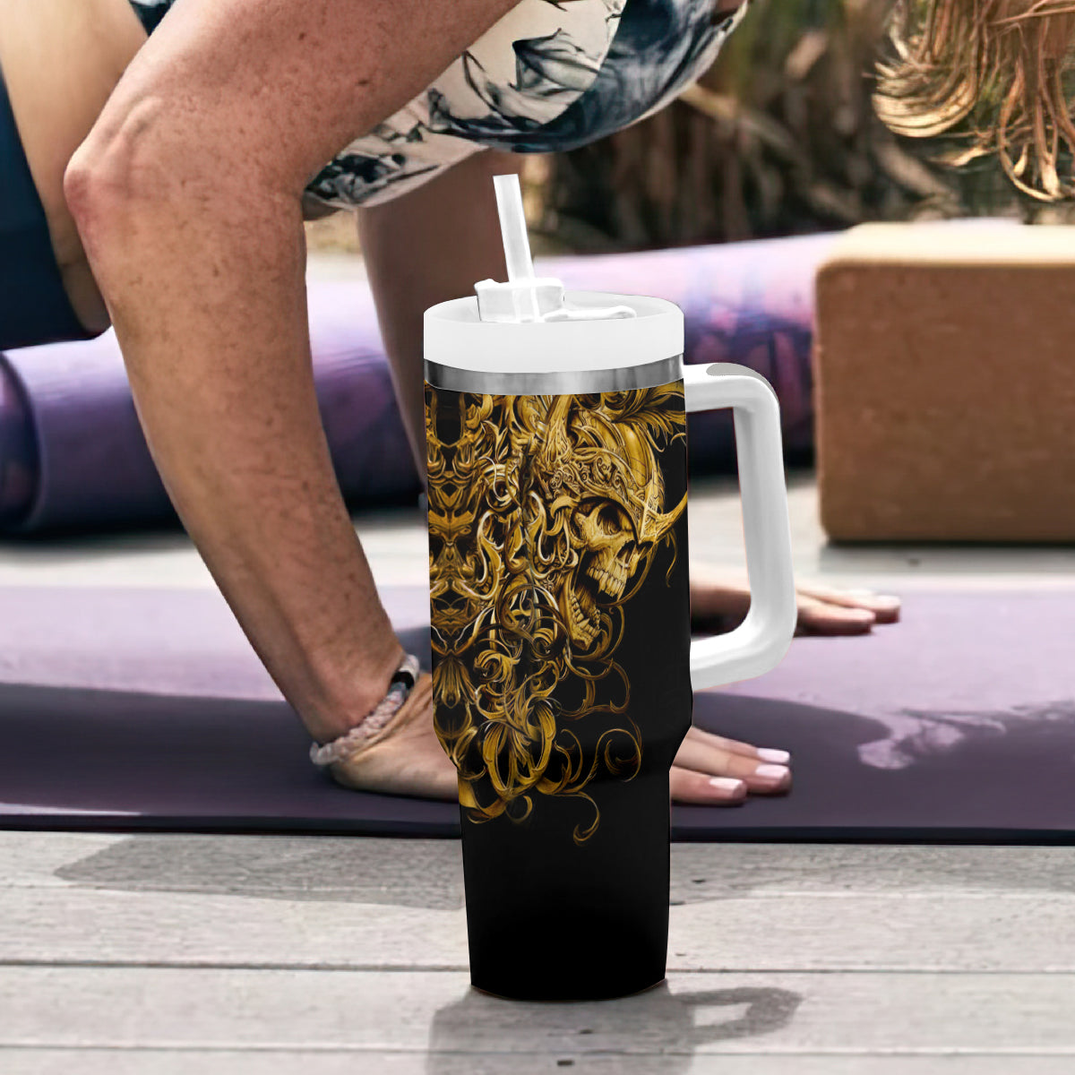 Skull Tumbler With Handle Golden Warrior Royal - Wonder Print Shop