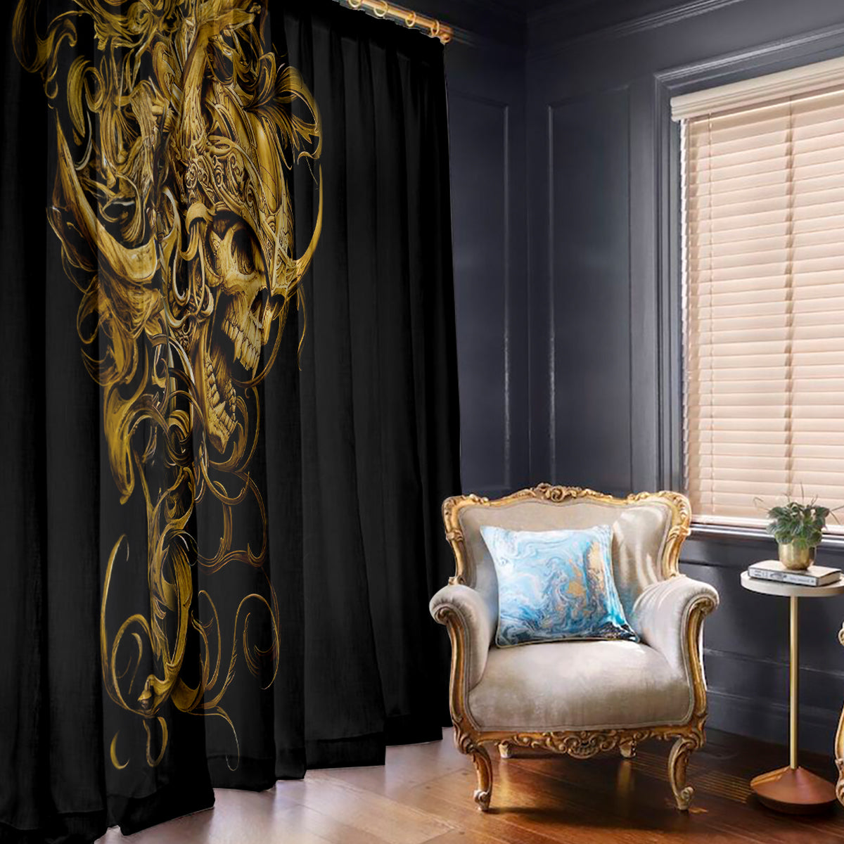 Skull Window Curtain Golden Warrior Royal - Wonder Print Shop