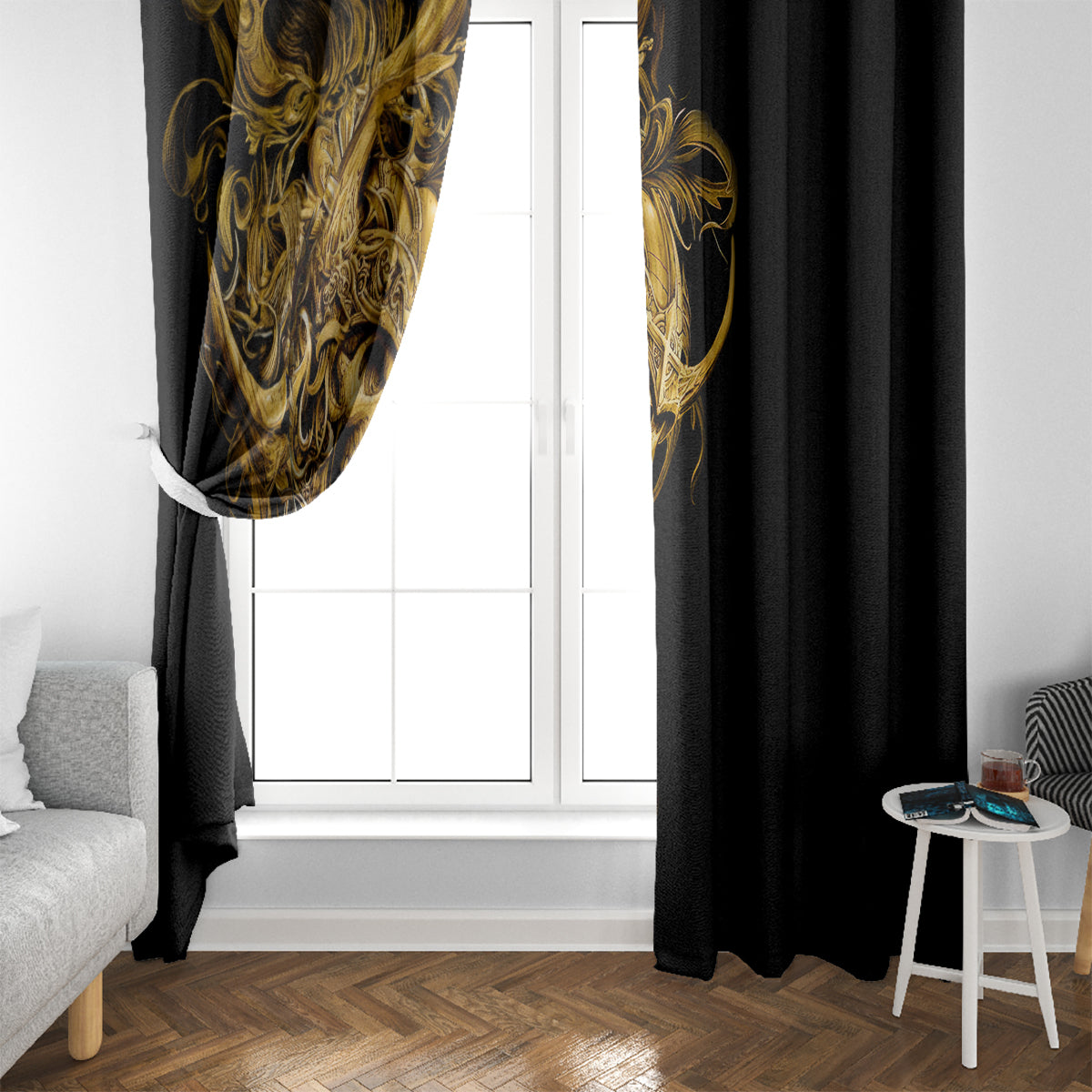 Skull Window Curtain Golden Warrior Royal - Wonder Print Shop