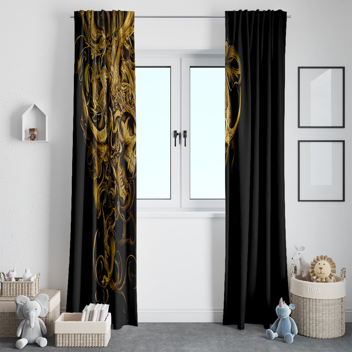 Skull Window Curtain Golden Warrior Royal - Wonder Print Shop