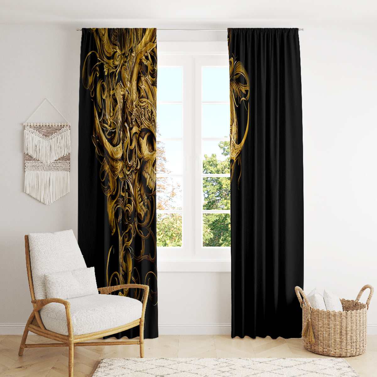 Skull Window Curtain Golden Warrior Royal - Wonder Print Shop