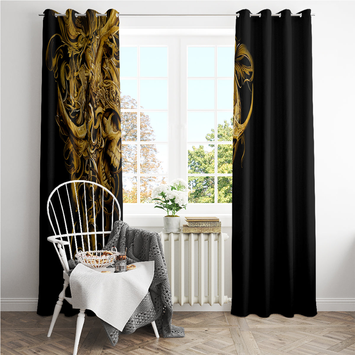Skull Window Curtain Golden Warrior Royal - Wonder Print Shop