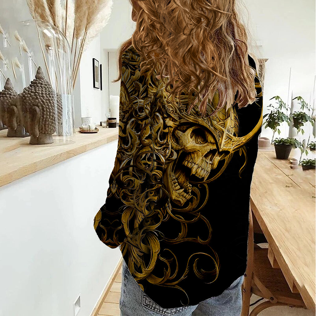 Skull Women Casual Shirt Golden Warrior Royal - Wonder Print Shop