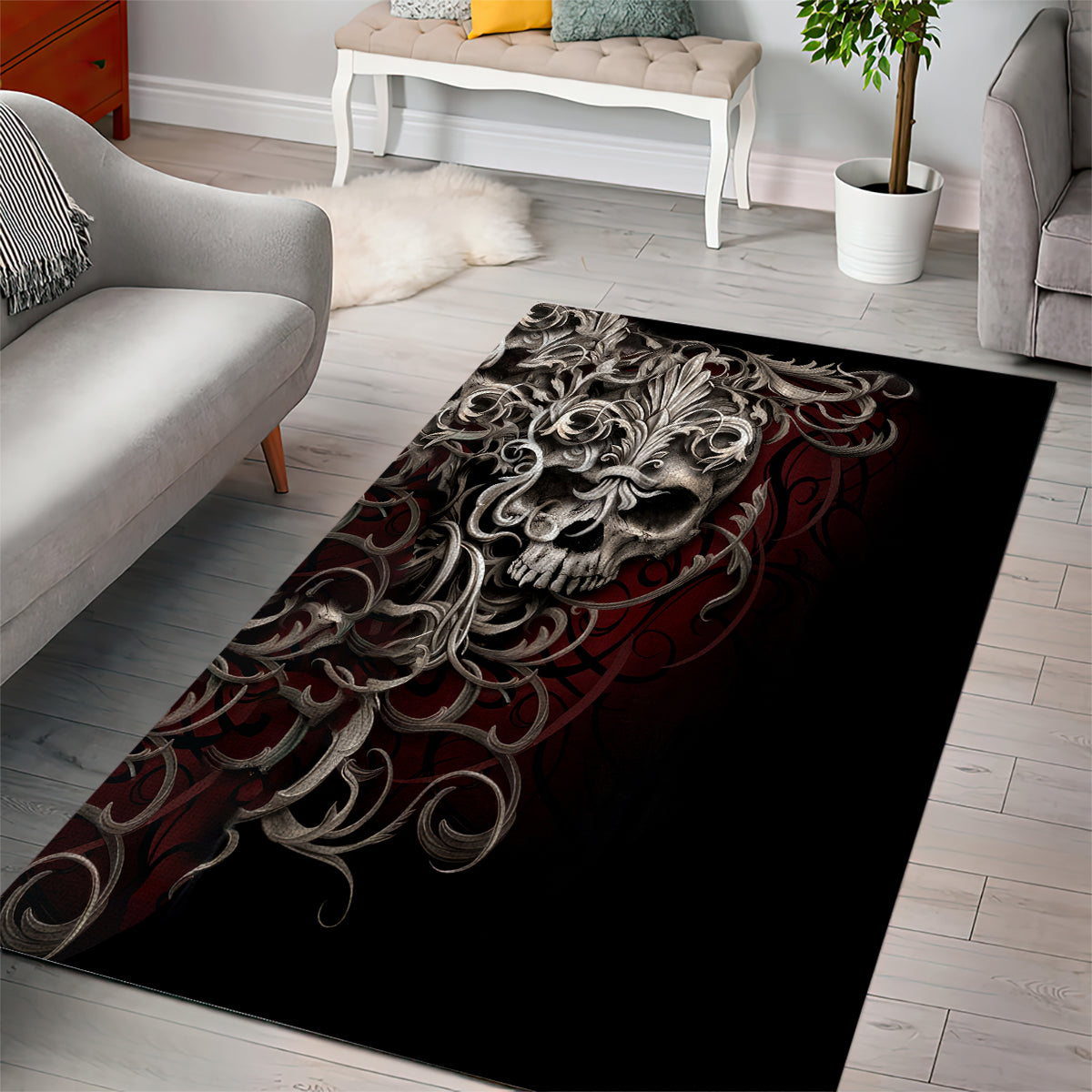 Skull Area Rug Silver Warrior Royal - Wonder Print Shop