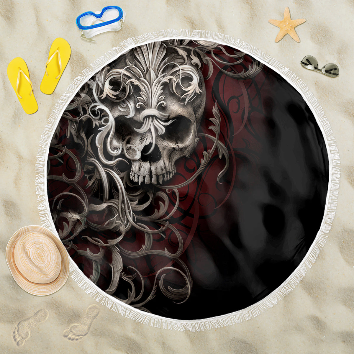 Skull Beach Blanket Silver Warrior Royal - Wonder Print Shop