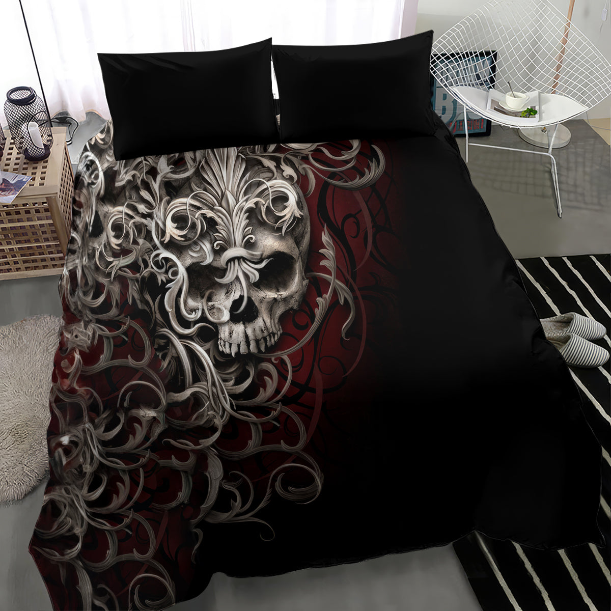 Skull Bedding Set Silver Warrior Royal - Wonder Print Shop