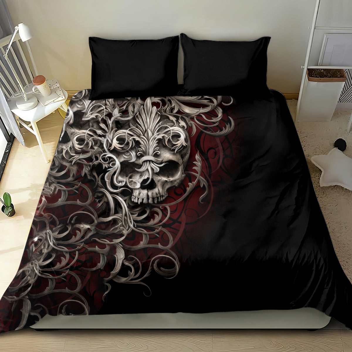 Skull Bedding Set Silver Warrior Royal - Wonder Print Shop