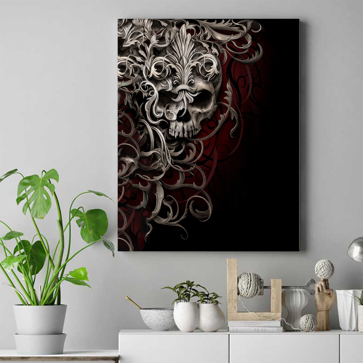 Skull Canvas Wall Art Silver Warrior Royal - Wonder Print Shop