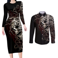 Skull Couples Matching Long Sleeve Bodycon Dress and Long Sleeve Button Shirts Silver Warrior Royal - Wonder Print Shop