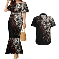 Skull Couples Matching Mermaid Dress And Hawaiian Shirt Silver Warrior Royal - Wonder Print Shop