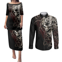 Skull Couples Matching Puletasi Dress and Long Sleeve Button Shirts Silver Warrior Royal - Wonder Print Shop