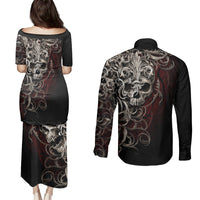 Skull Couples Matching Puletasi Dress and Long Sleeve Button Shirts Silver Warrior Royal - Wonder Print Shop