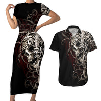 Skull Couples Matching Short Sleeve Bodycon Dress and Hawaiian Shirt Silver Warrior Royal - Wonder Print Shop