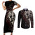 Skull Couples Matching Short Sleeve Bodycon Dress and Long Sleeve Button Shirts Silver Warrior Royal - Wonder Print Shop