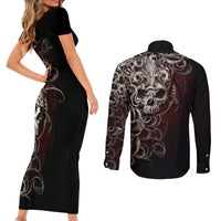 Skull Couples Matching Short Sleeve Bodycon Dress and Long Sleeve Button Shirts Silver Warrior Royal - Wonder Print Shop
