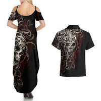 Skull Couples Matching Summer Maxi Dress and Hawaiian Shirt Silver Warrior Royal - Wonder Print Shop