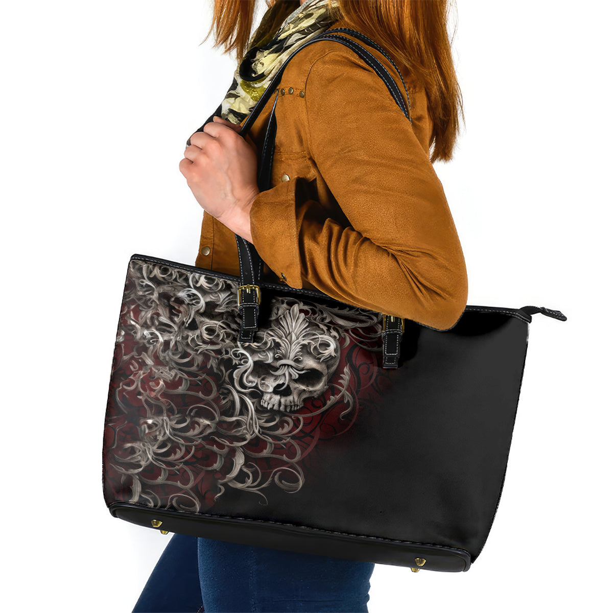 Skull Leather Tote Bag Silver Warrior Royal - Wonder Print Shop