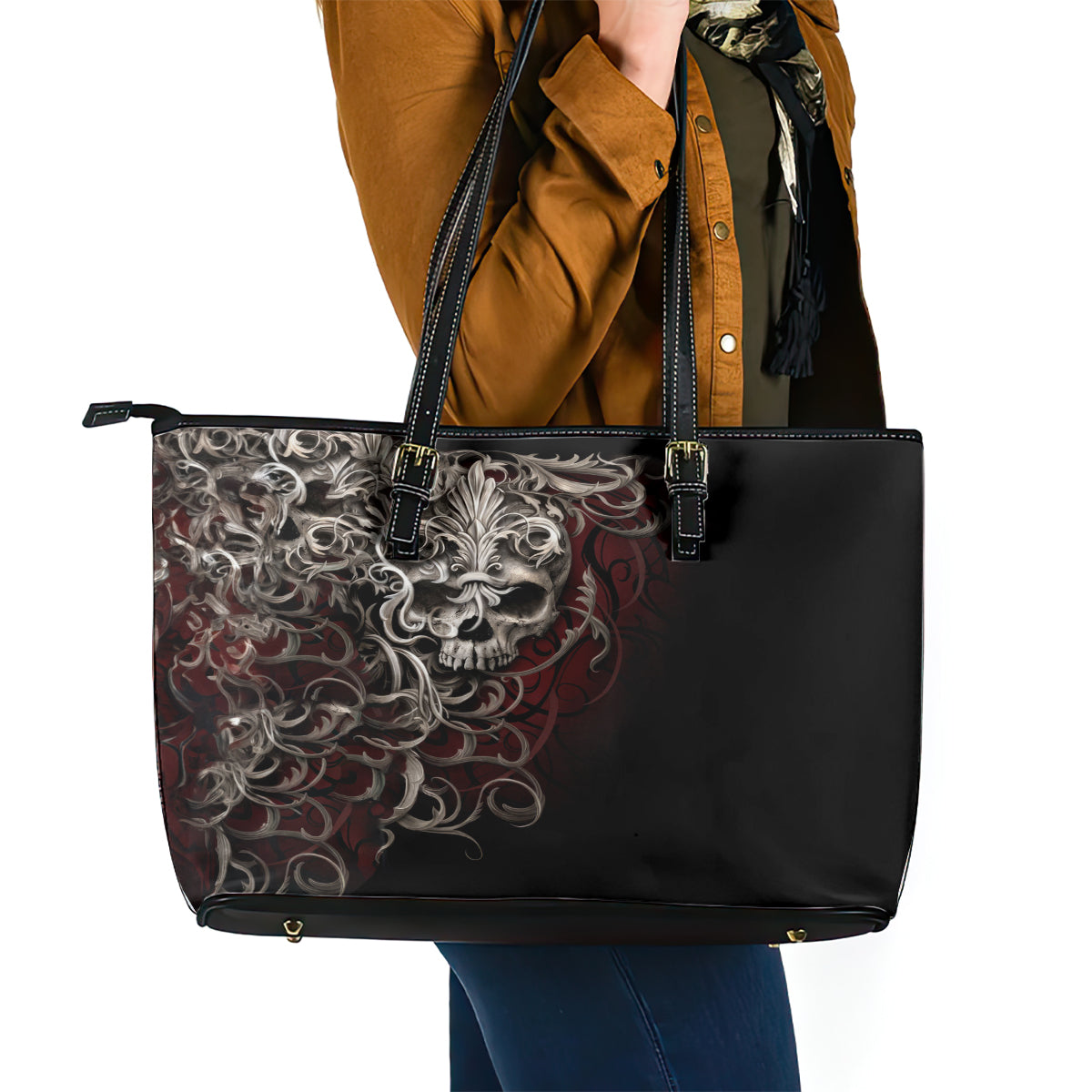 Skull Leather Tote Bag Silver Warrior Royal - Wonder Print Shop