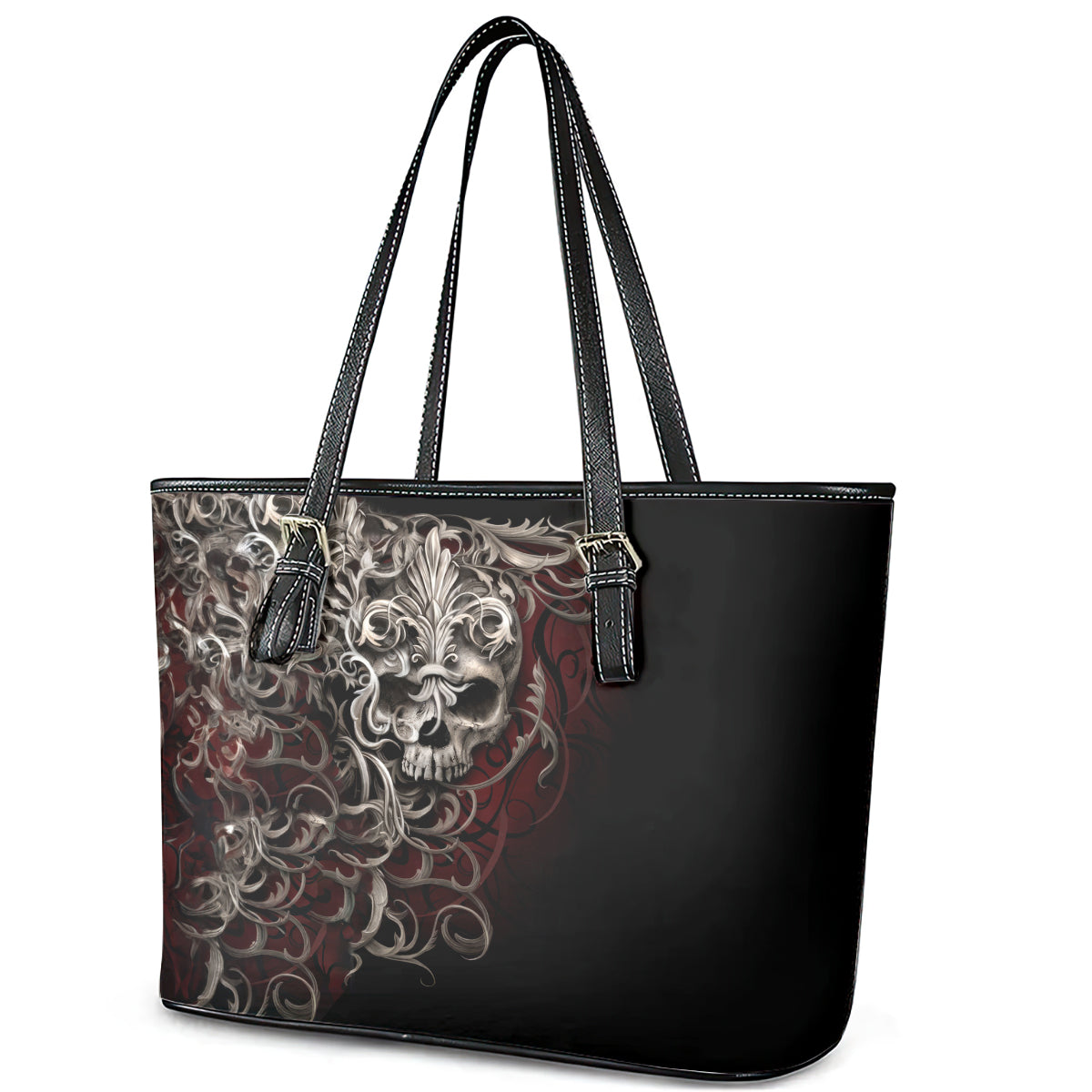 Skull Leather Tote Bag Silver Warrior Royal - Wonder Print Shop