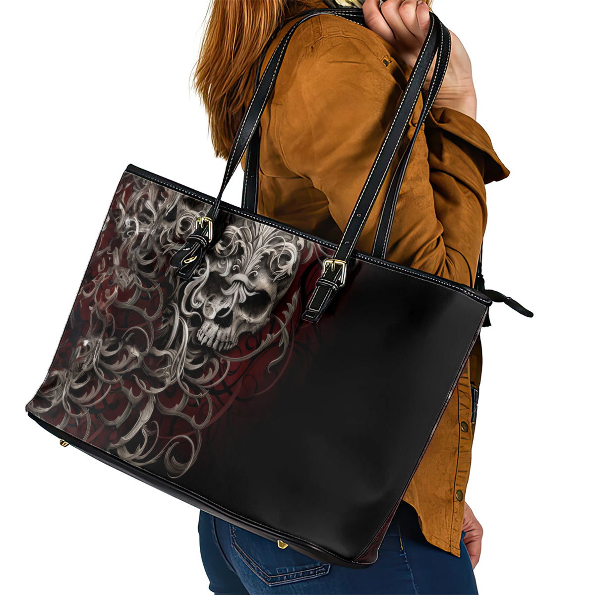 Skull Leather Tote Bag Silver Warrior Royal - Wonder Print Shop