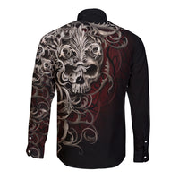 Skull Long Sleeve Button Shirt Silver Warrior Royal - Wonder Print Shop