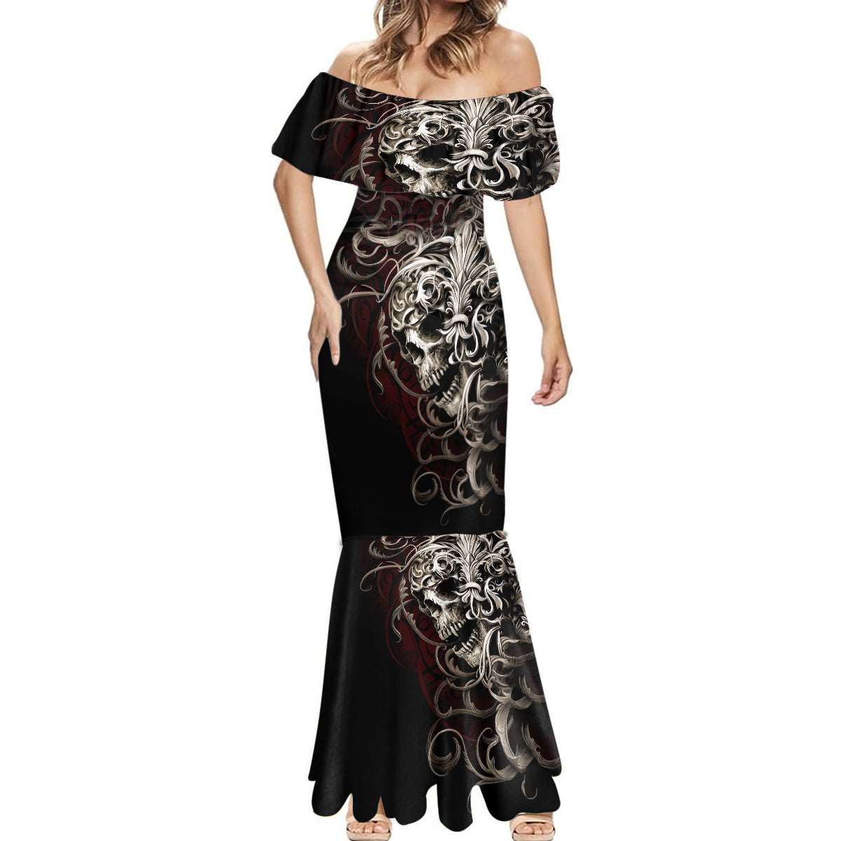 Skull Mermaid Dress Silver Warrior Royal - Wonder Print Shop