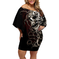 Skull Off Shoulder Short Dress Silver Warrior Royal - Wonder Print Shop