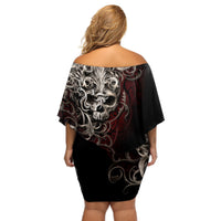 Skull Off Shoulder Short Dress Silver Warrior Royal - Wonder Print Shop